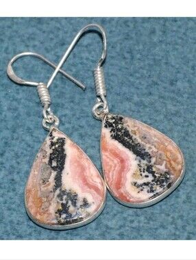 Rhodochrosite Gemstone 925 Sterling Silver Handmade Drop Dangle Earrings